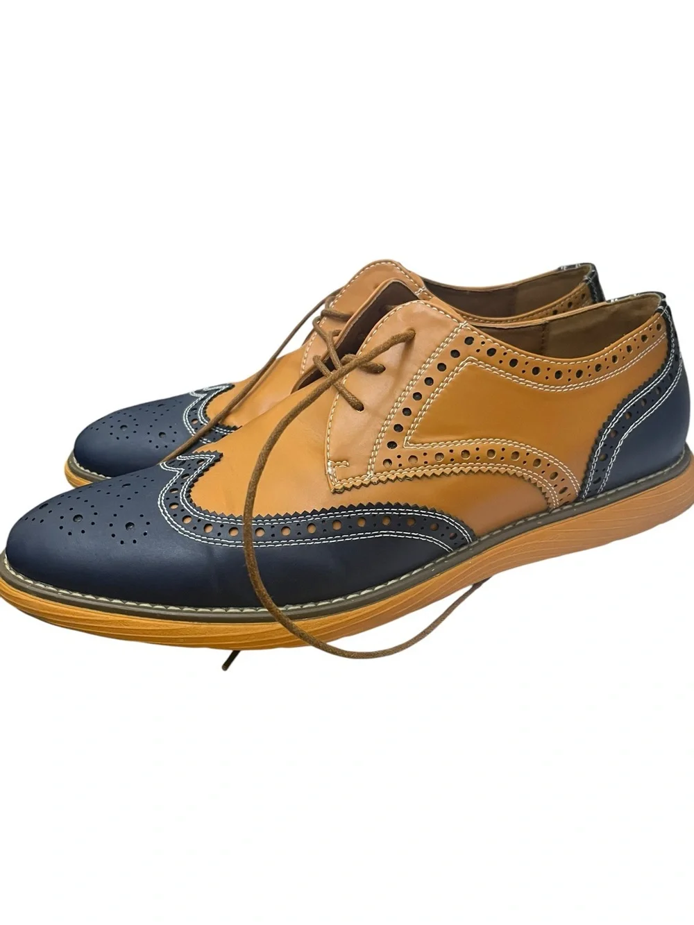 Men's Meijiana Two-Tone Wingtip Oxford Brogue - Tan & Navy